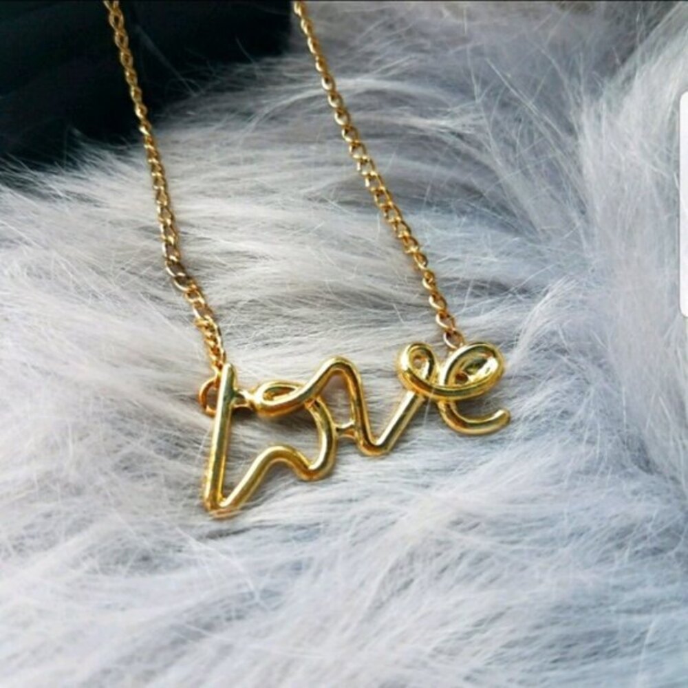 Dainty gold love script necklace
